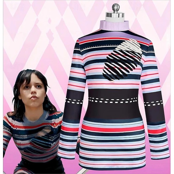 Astrid Deetz beetle juice costume NEW Striped Long Sleeve Top - Picture 1 of 8